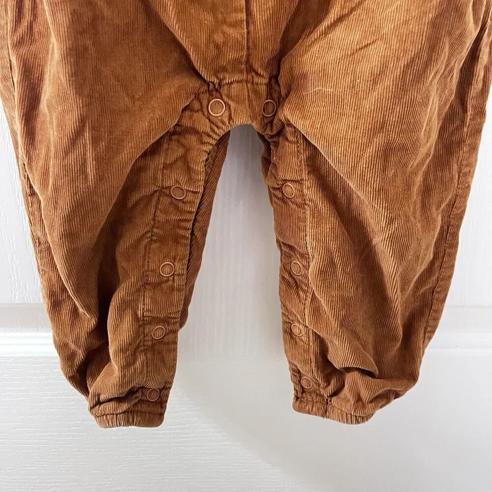 Baby Boden Badger Fox Applique Brown Corduroy Dungaree Overalls SZ 18-24 Months
